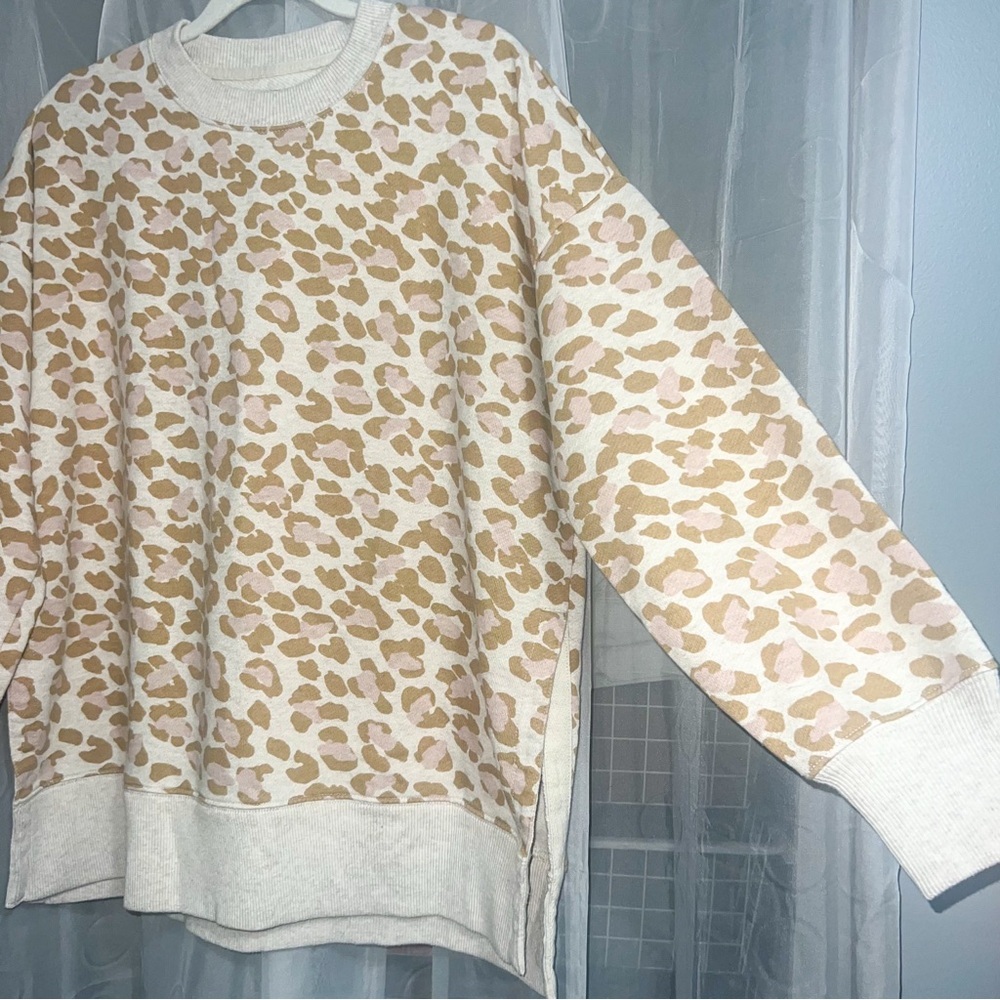 aerie Leopard Print Oversized Pullover Sweatshirt, Size S - Picture 6 of 8